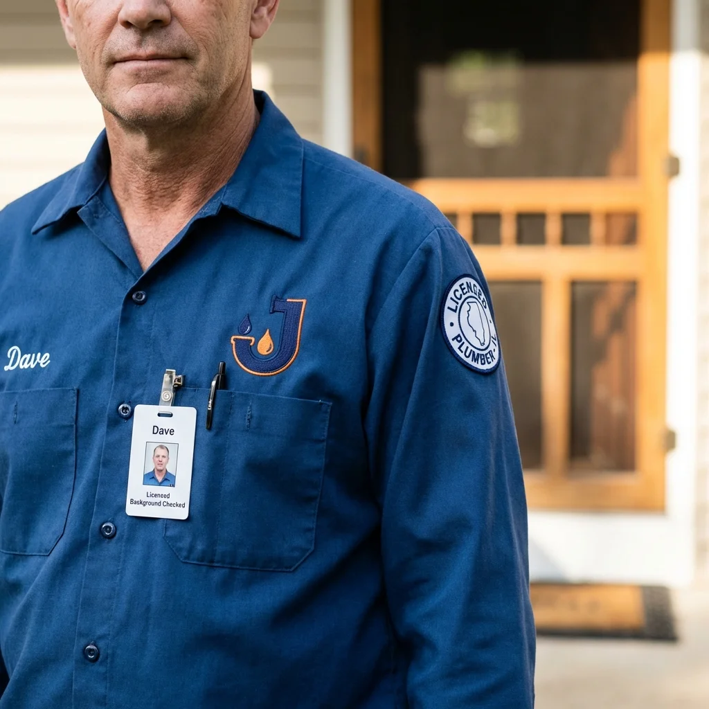 Licensed plumber showing ID badge in Pass Christian, MS
