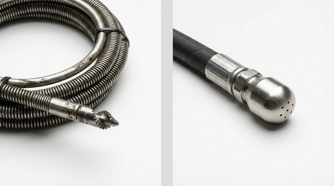 Drain snake cable and hydro jetting nozzle used for drain cleaning in Pass Christian, MS