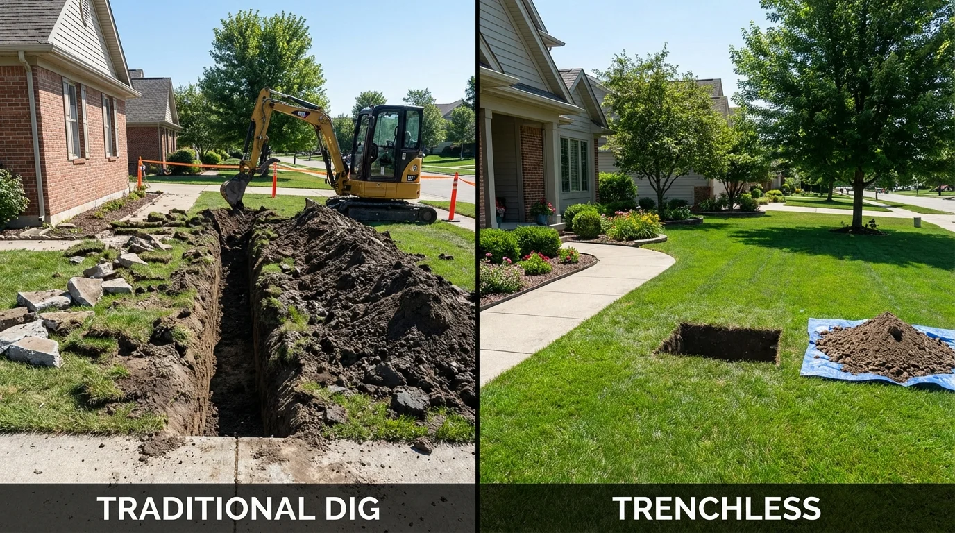 Trenchless sewer repair with minimal yard damage versus traditional excavation in Pass Christian, MS